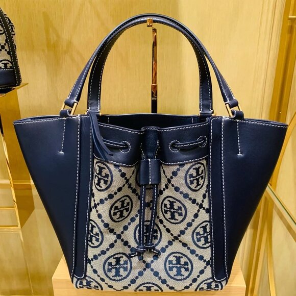 Tory Burch McGraw T Monogram Dragonfly Tote Tory Navy - Picture 1 of 10